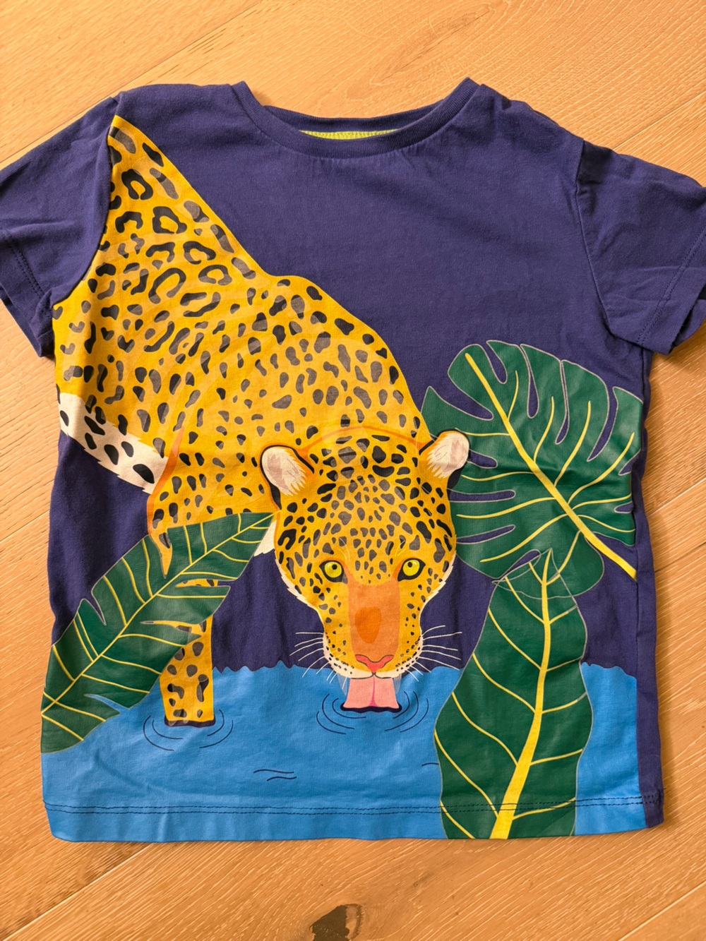 Mini Boden navy blue leopard jungle applique t-shirt